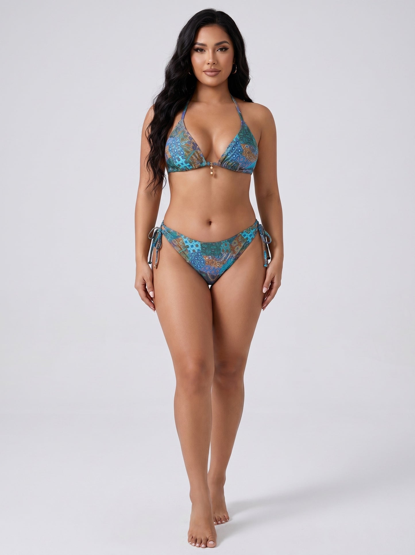 Sirena Print Triangle Bikini Set on model