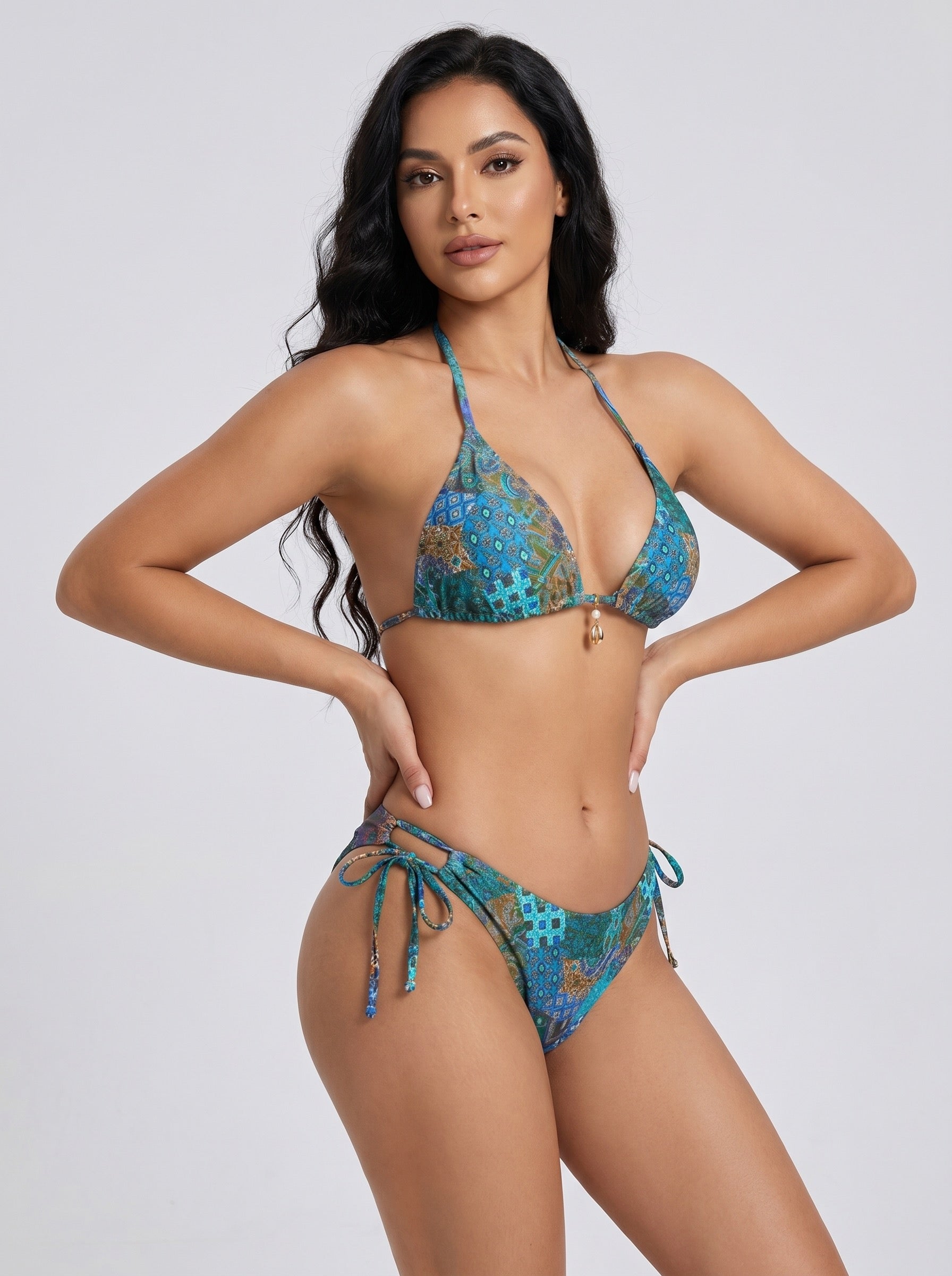Sirena Print Triangle Bikini Set on model
