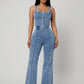 Sofia Washed Denim Wide-Leg Jumpsuit on model