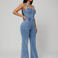 Sofia Washed Denim Wide-Leg Jumpsuit on model
