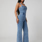 Sofia Washed Denim Wide-Leg Jumpsuit on model
