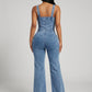 Sofia Washed Denim Wide-Leg Jumpsuit on model