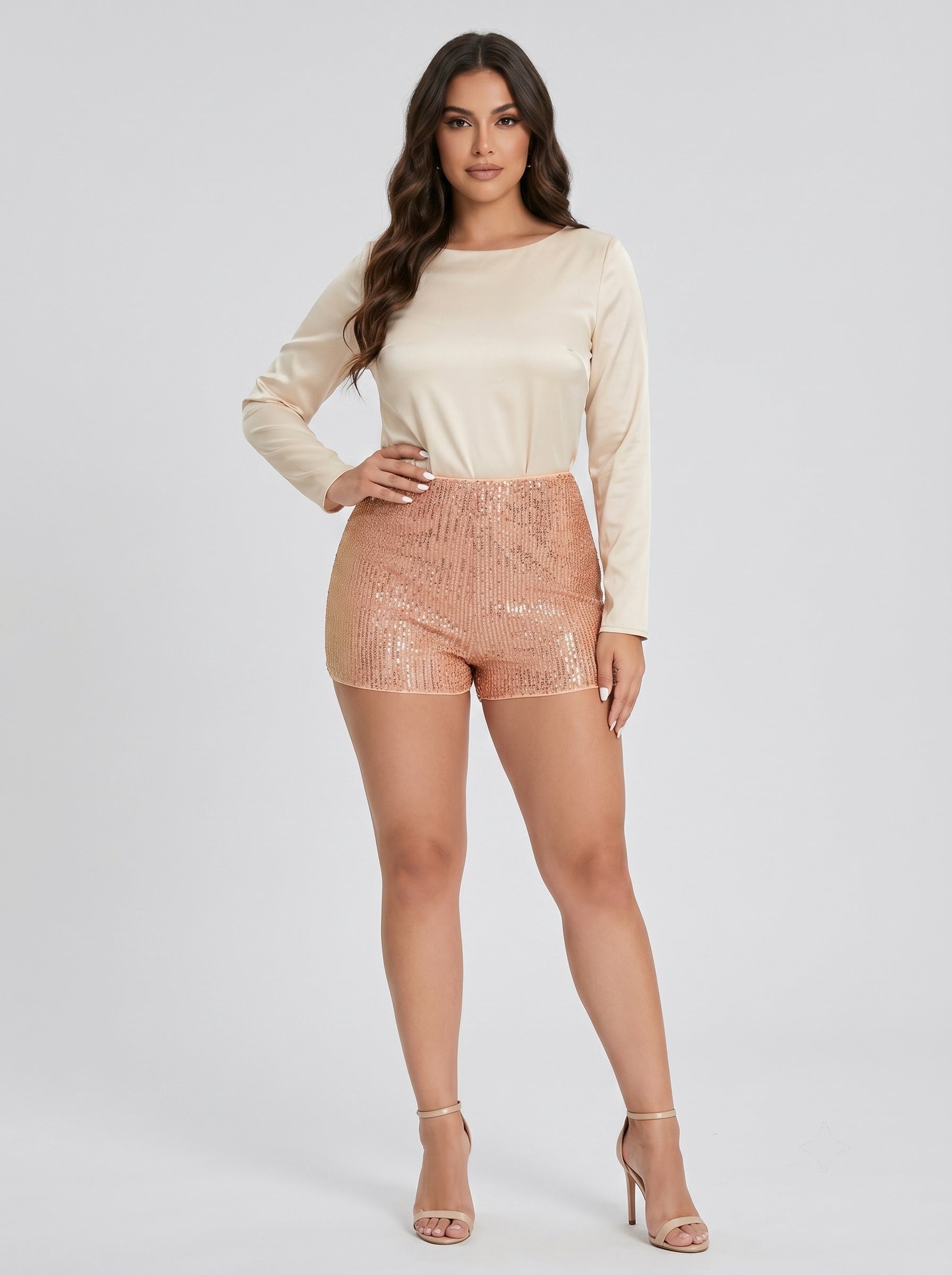 Stella Sequin Short on model