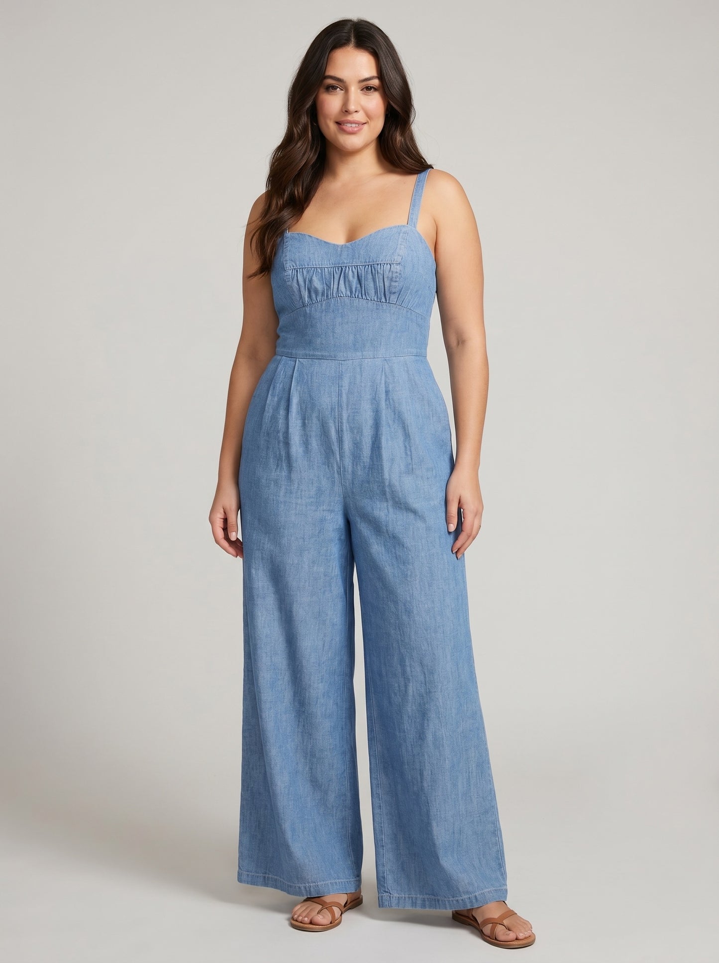 Tamara Chambray Jumpsuit on model