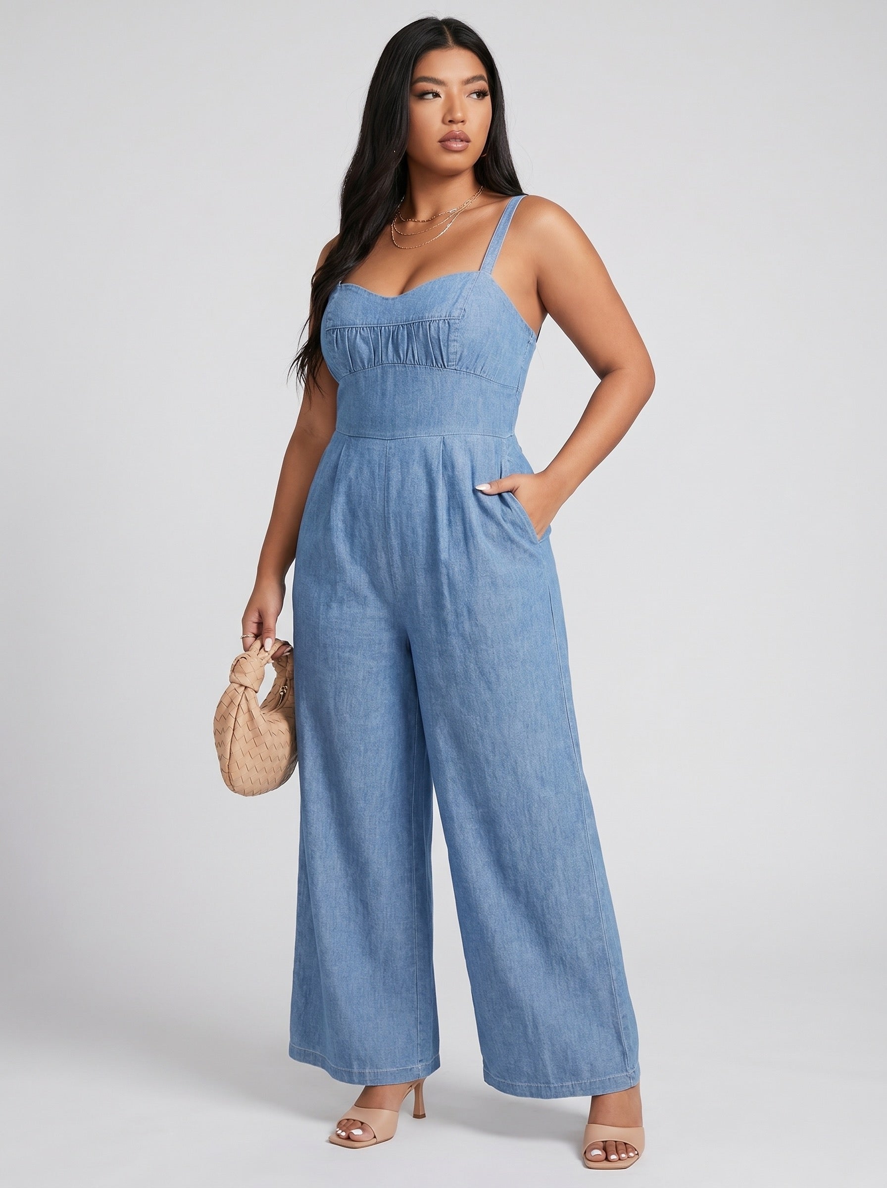 Tamara Chambray Jumpsuit on model