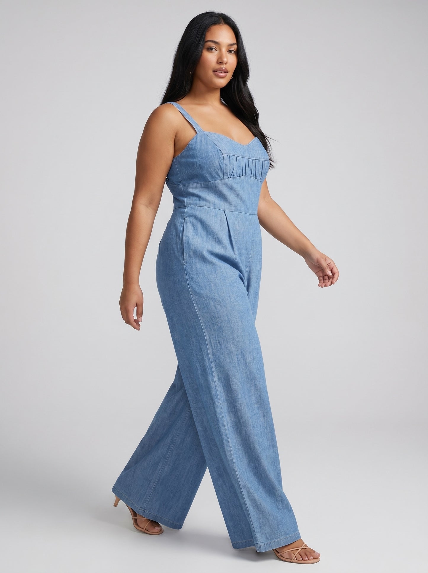 Tamara Chambray Jumpsuit on model
