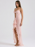 Tatiana Ruffle Mesh Fishtail Maxi Dress on model