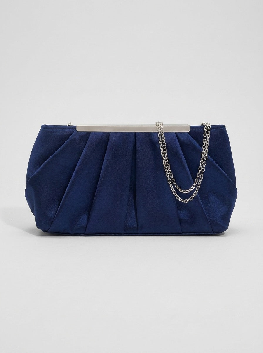 Tilde Pleated Satin Clutch on model