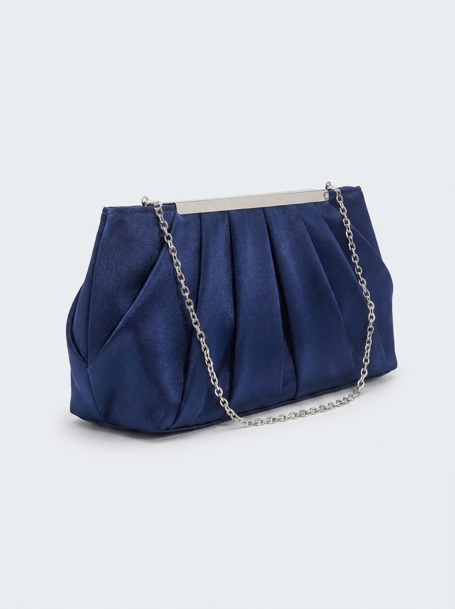 Tilde Pleated Satin Clutch on model