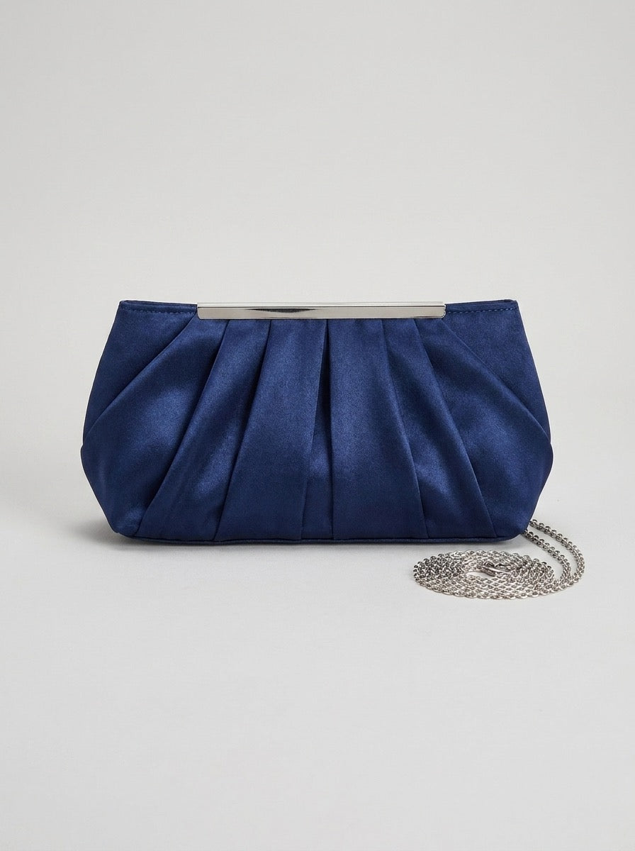 Tilde Pleated Satin Clutch on model