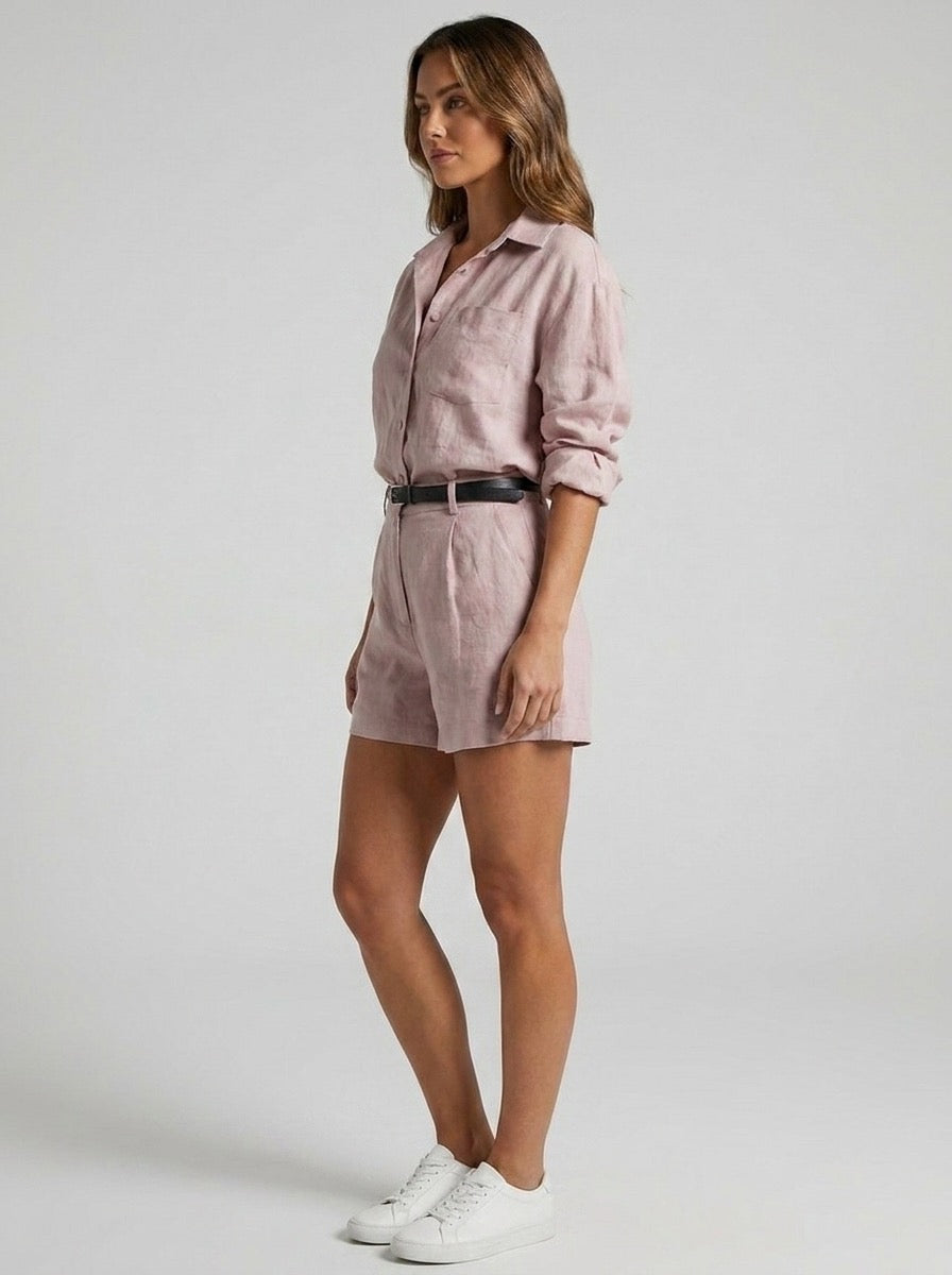Tramonti Linen Shirt & Tailored Shorts Set on model