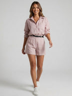 Tramonti Linen Shirt & Tailored Shorts Set on model