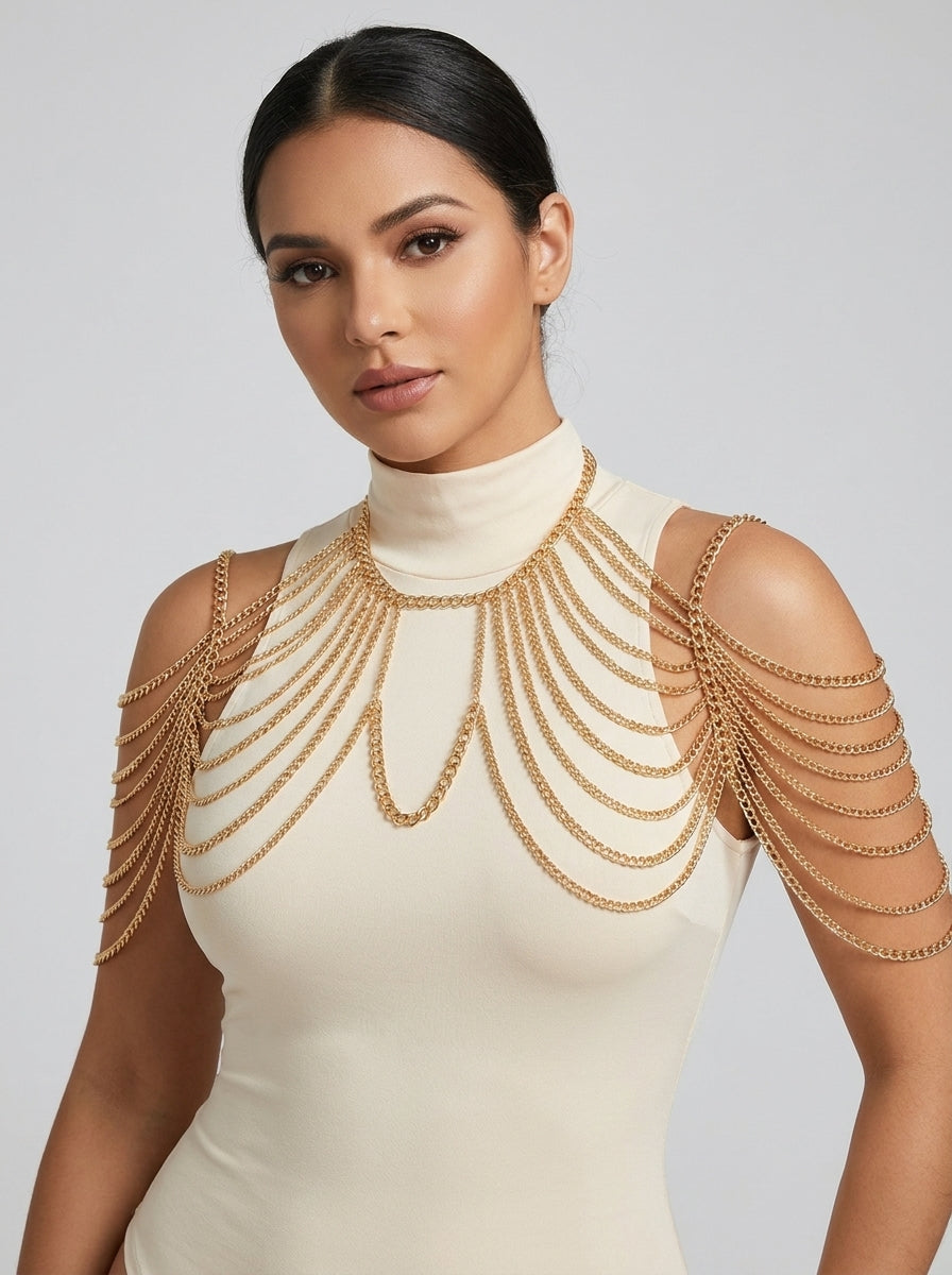 Valentina Draped Body Chain on model