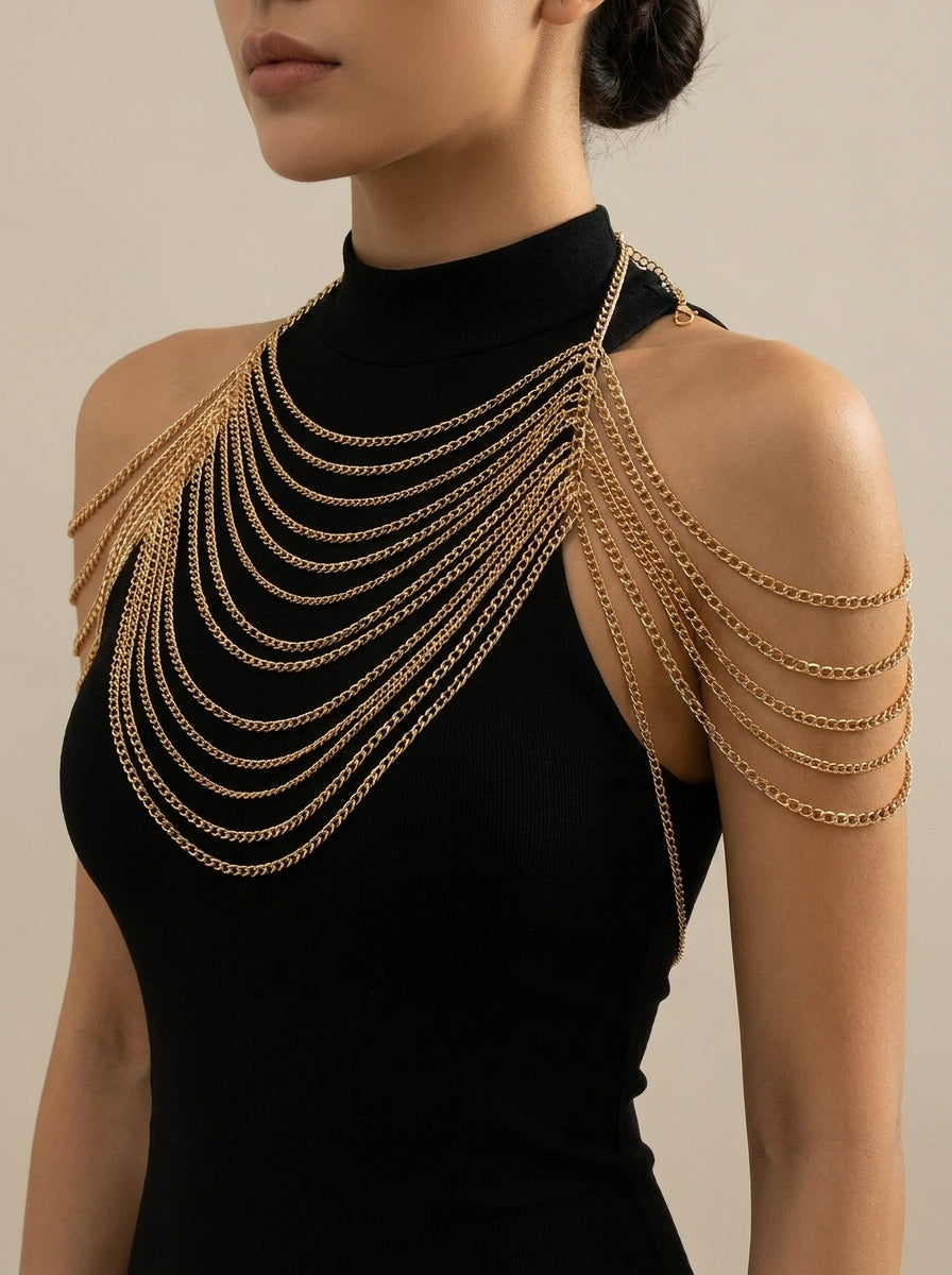 Valentina Draped Body Chain on model