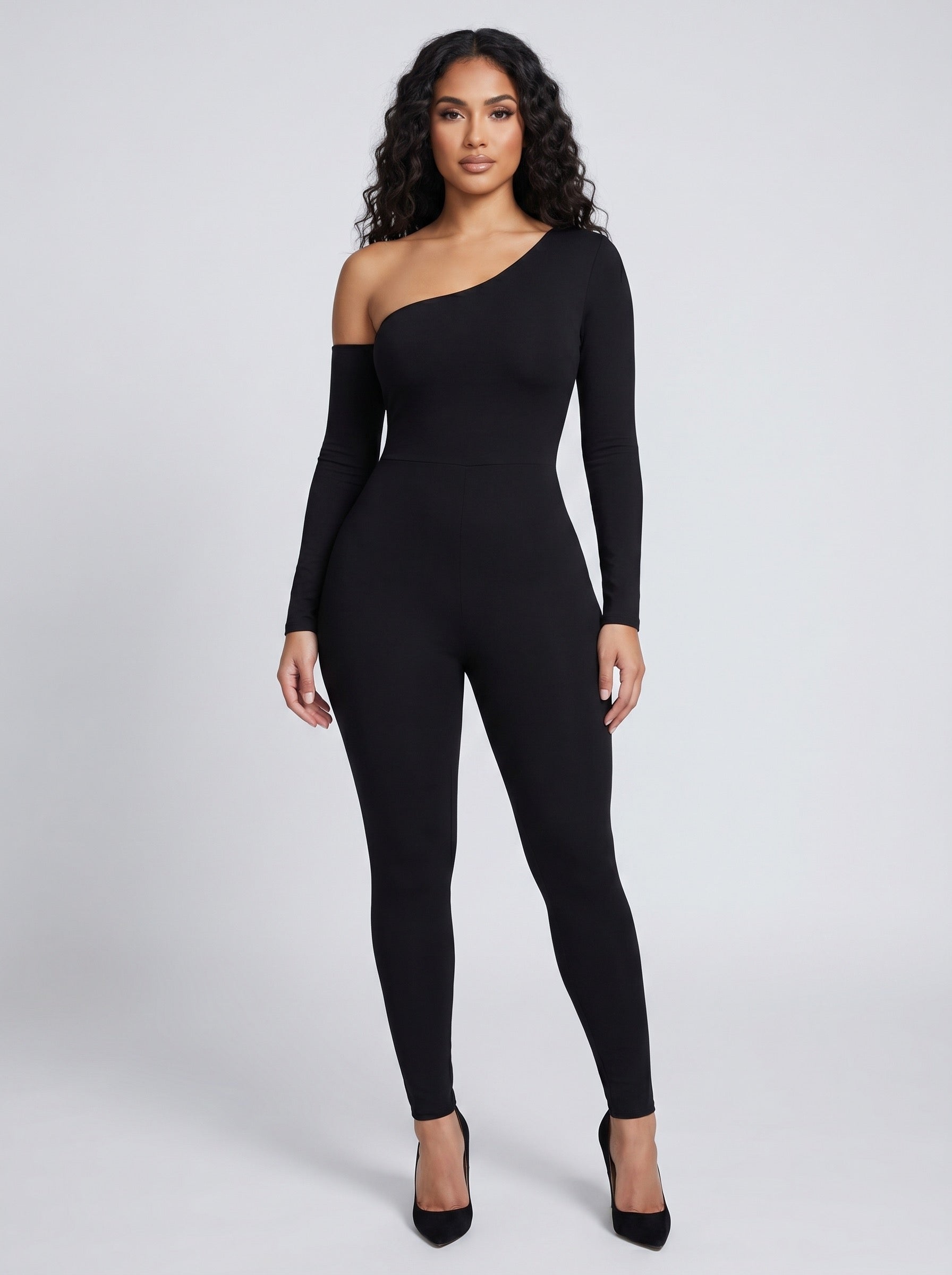 Valentina One-Shoulder Jumpsuit on model