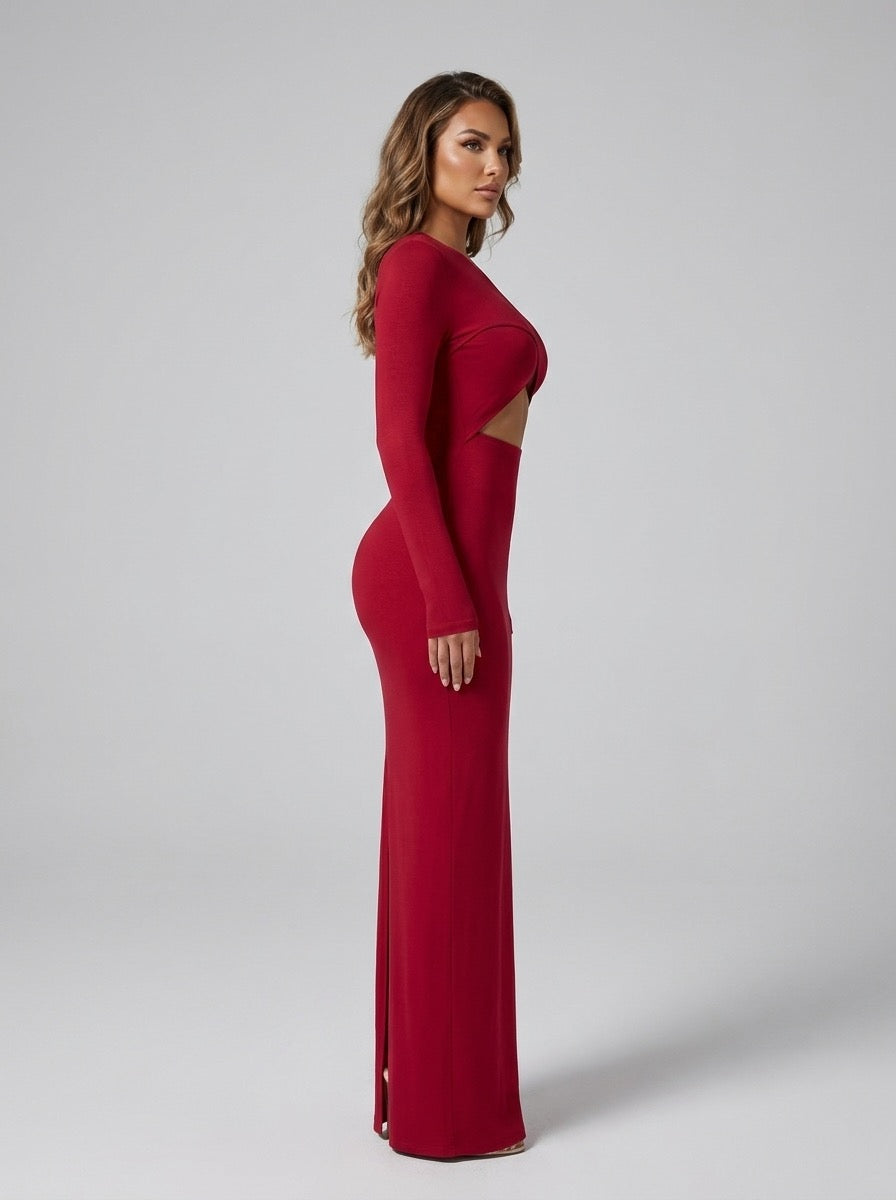 Valeria Cutout Long-Sleeve Bodycon Maxi Dress on model
