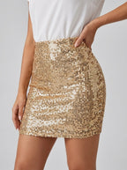 Velia Sparkly Sequin Mini Skirt on model