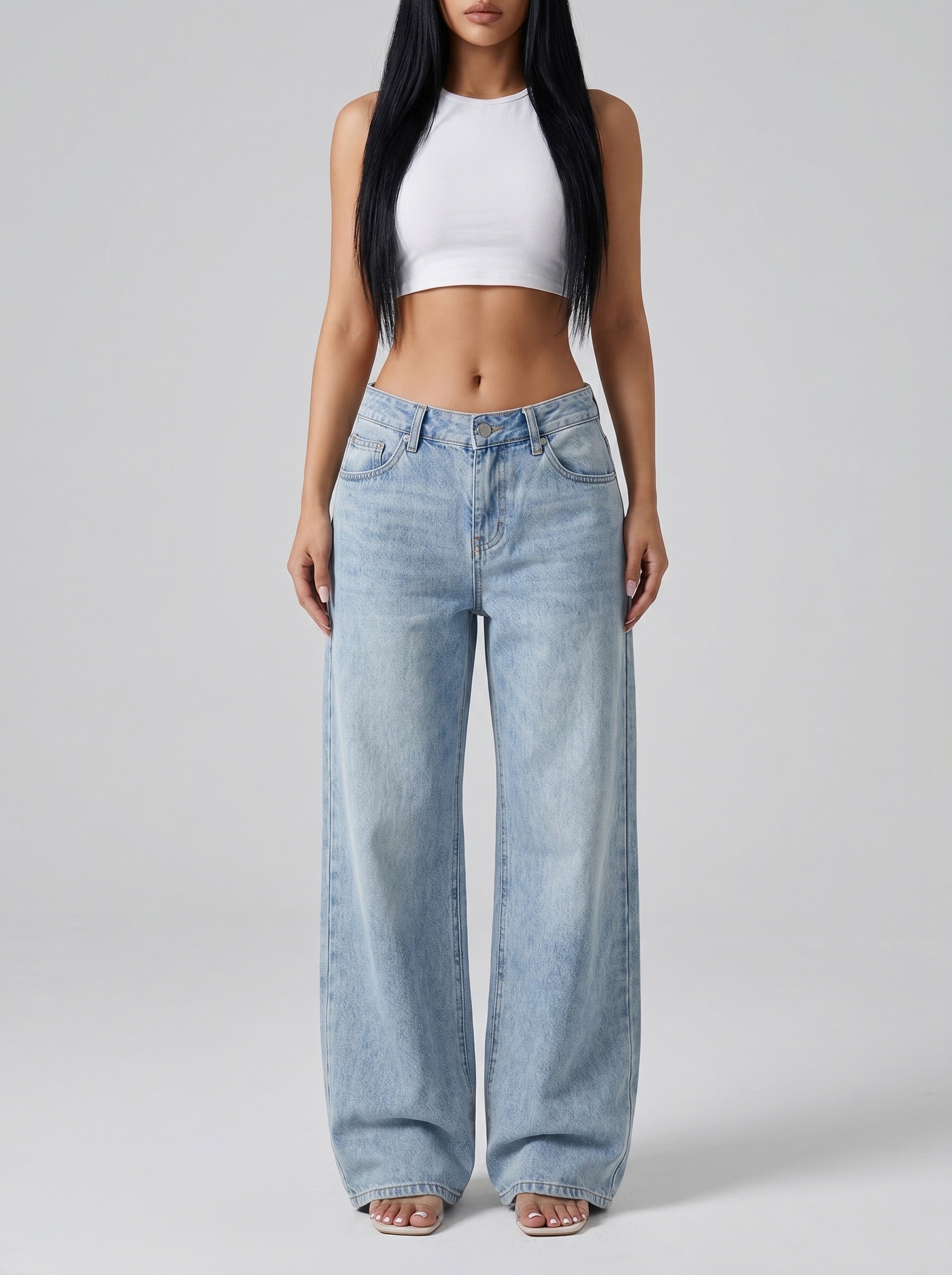Vera Low-Rise Wide-Leg Jean on model
