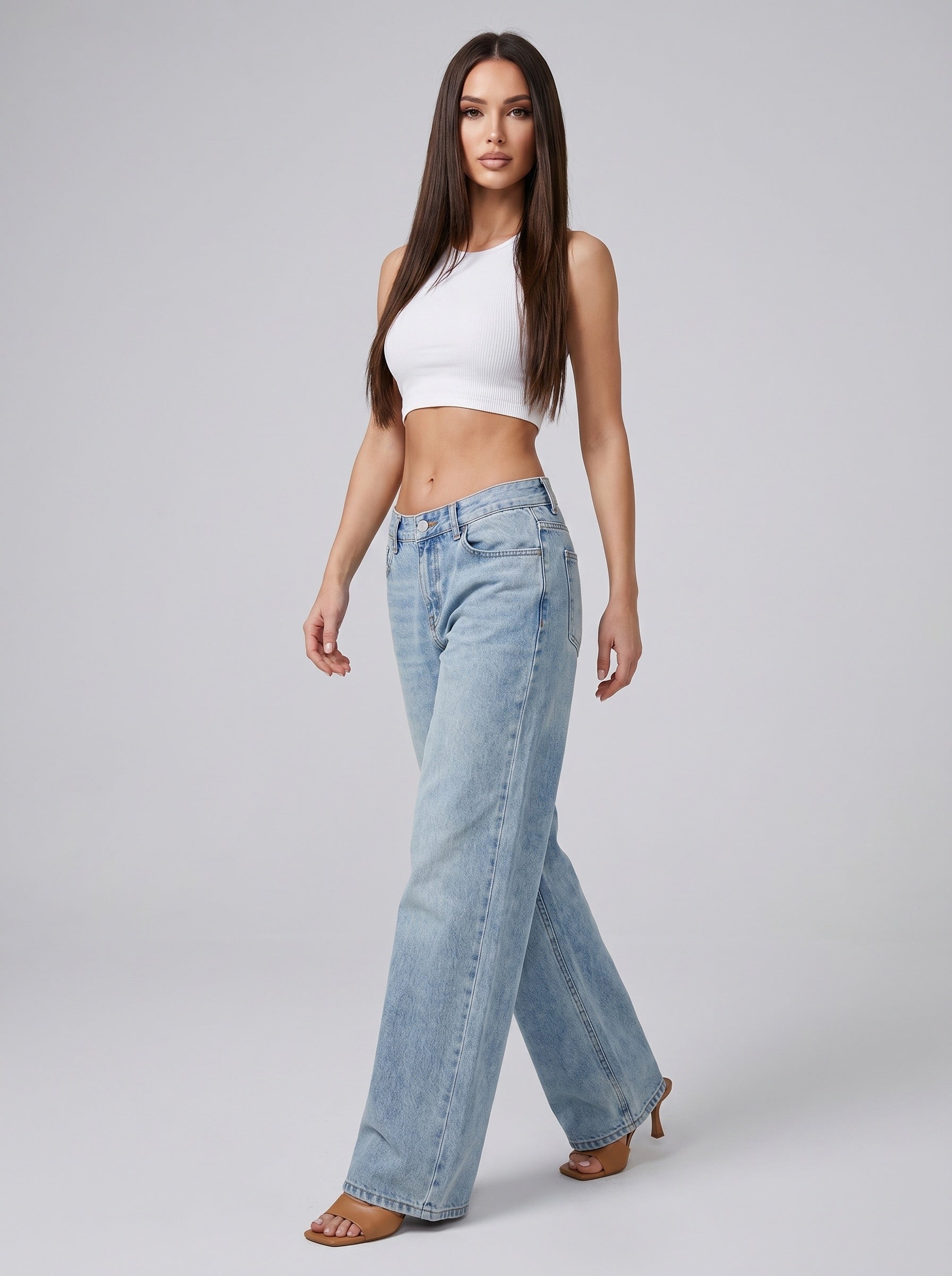 Vera Low-Rise Wide-Leg Jean on model