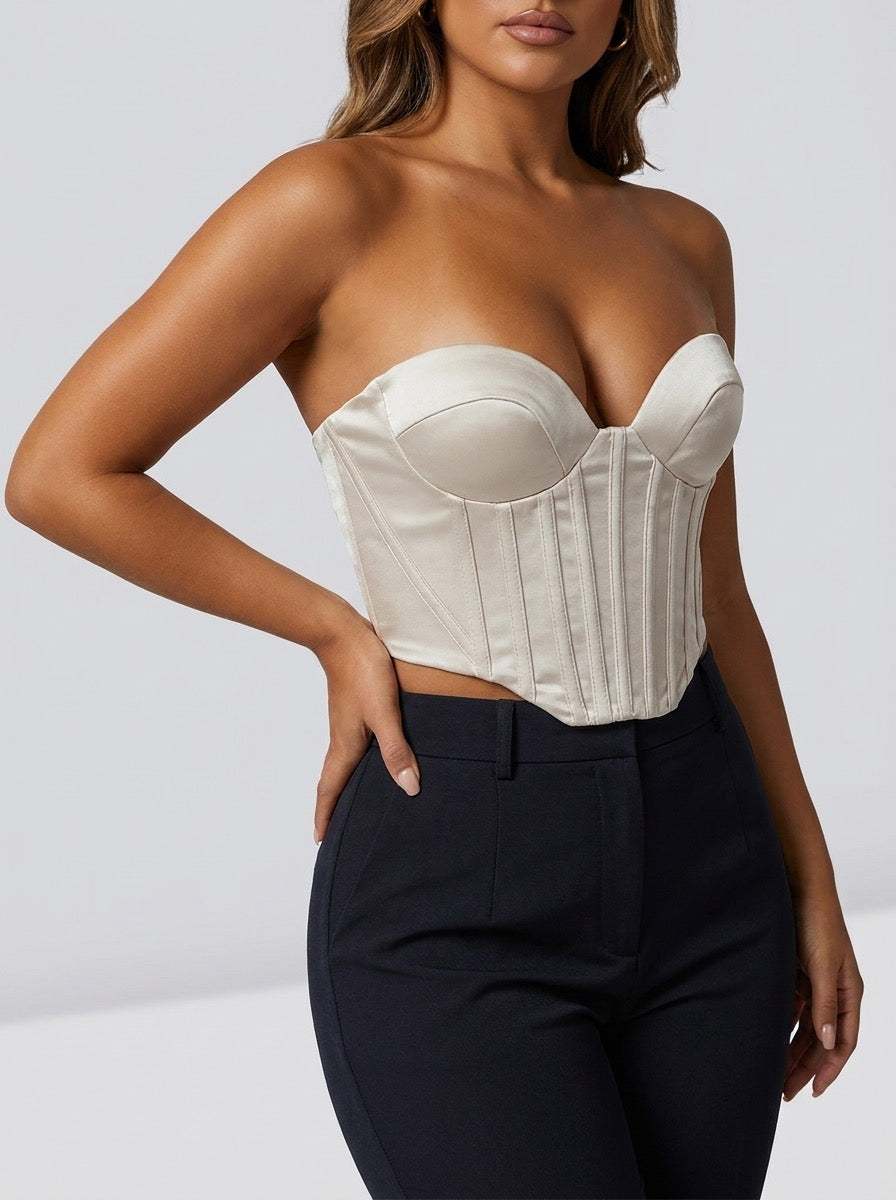 Vietri Satin Sweetheart Bustier Corset Top on model