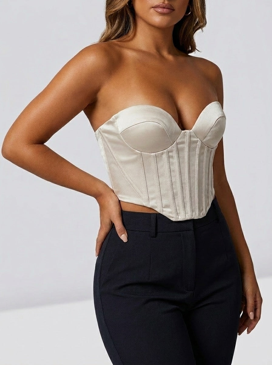 Vietri Satin Sweetheart Bustier Corset Top on model
