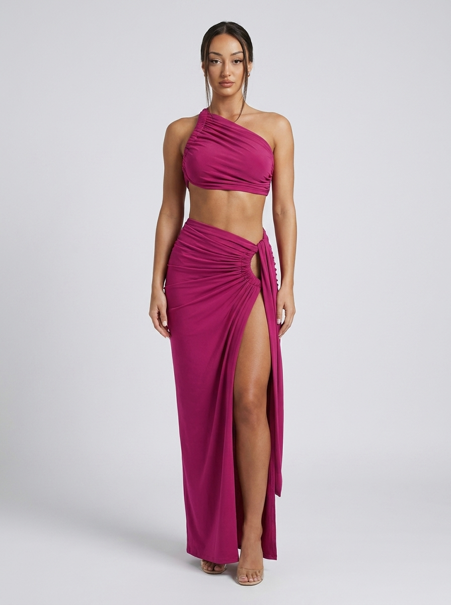 Vincenza One-Shoulder Cut-Out Maxi Set on model