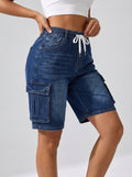 Vincenza Elastic-Cord Cargo Denim Shorts on model