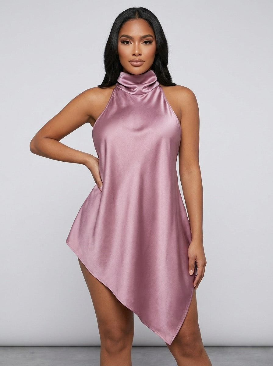 Mirtilla Satin Cowl Halter-Neck Top on model