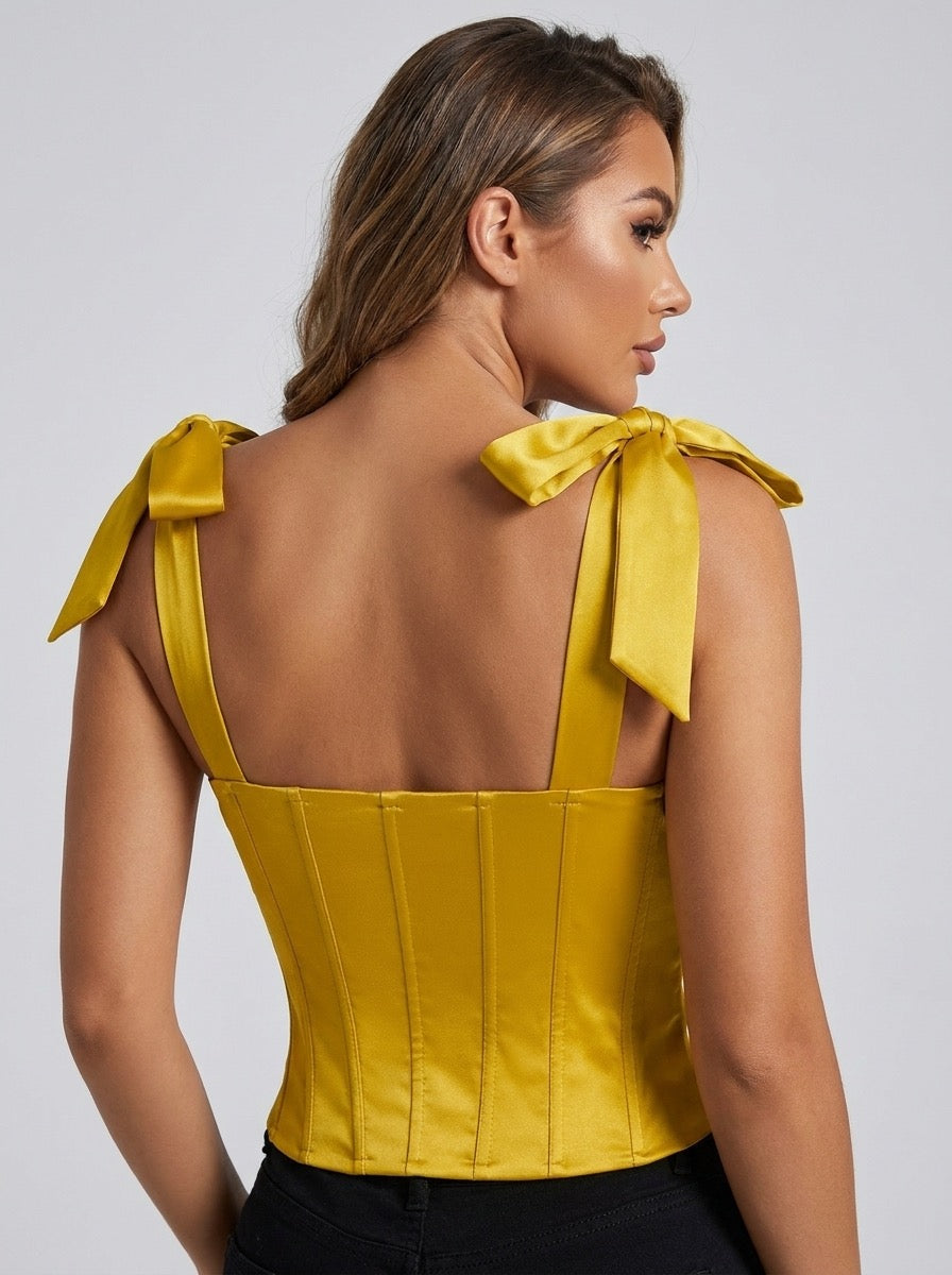 Berenice Satin Corset Bustier Top on model