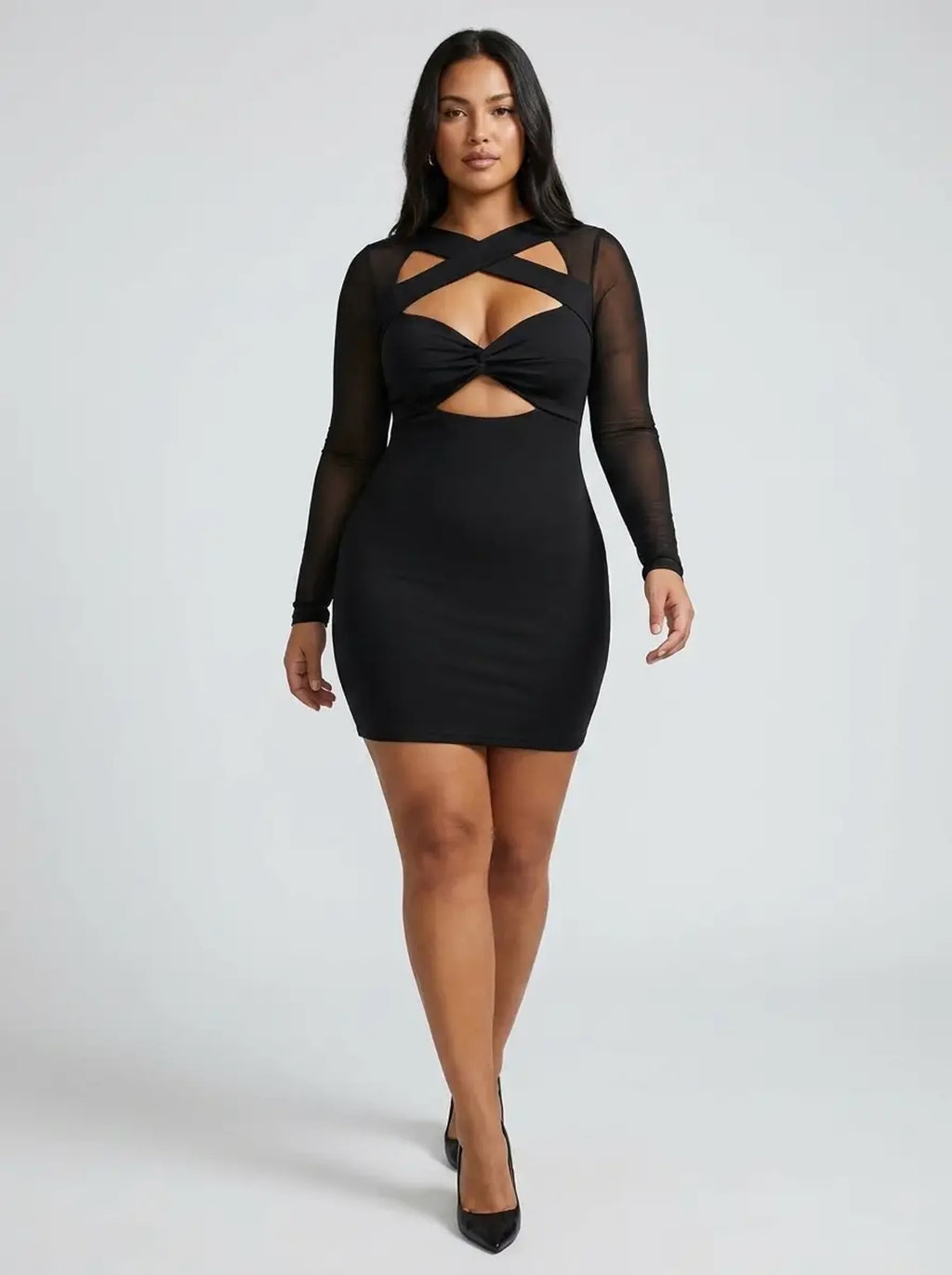 Yara Sheer Bodycon Dress on model