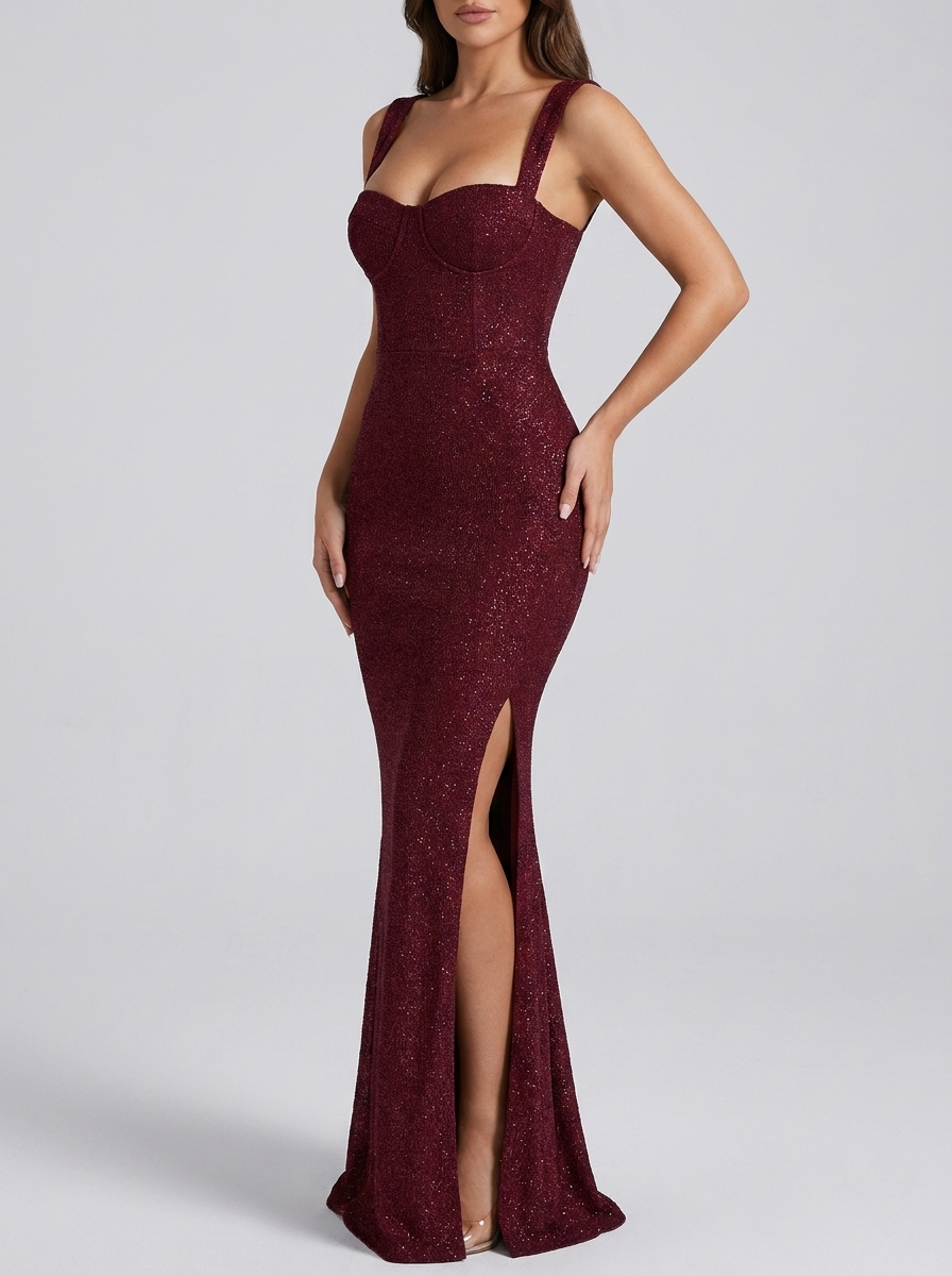 Zaira Shimmer Bustier Maxi Gown on model