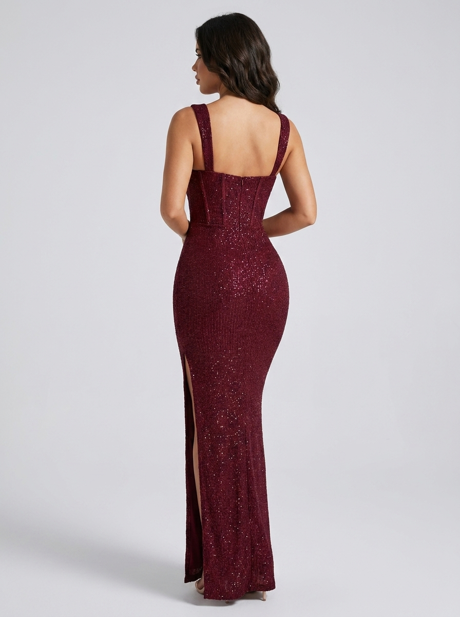 Zaira Shimmer Bustier Maxi Gown on model