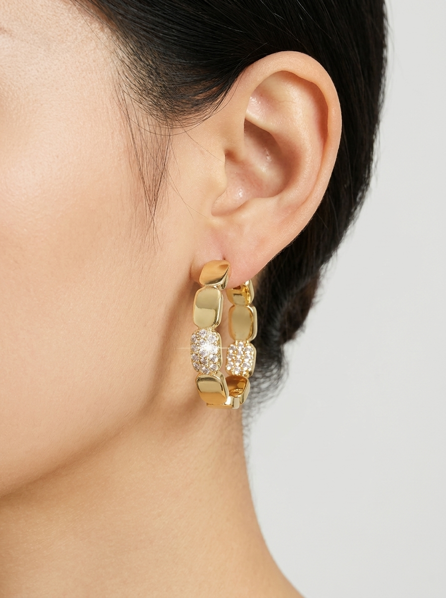 Zelda Pavé Chain-Link Hoop Earrings on model