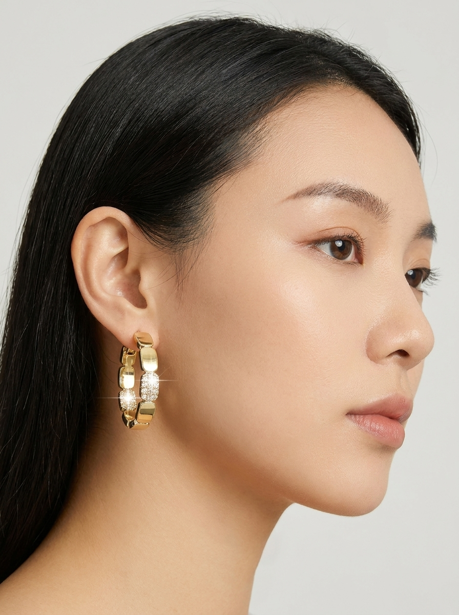 Zelda Pavé Chain-Link Hoop Earrings on model