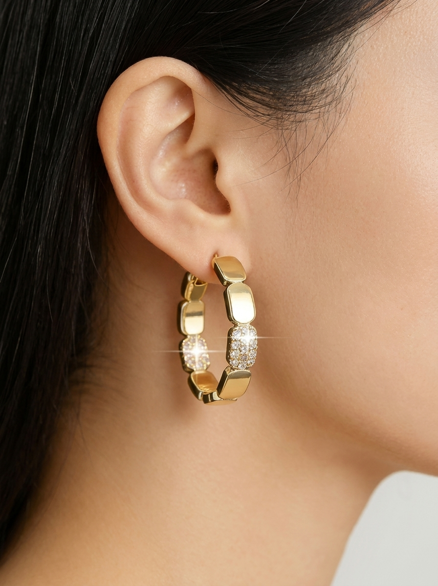 Zelda Pavé Chain-Link Hoop Earrings on model