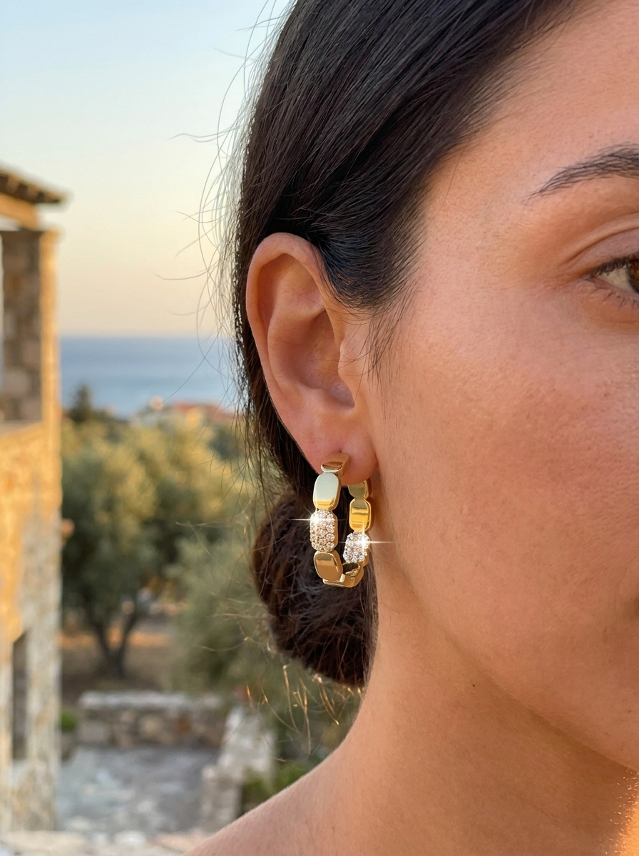 Zelda Pavé Chain-Link Hoop Earrings on model